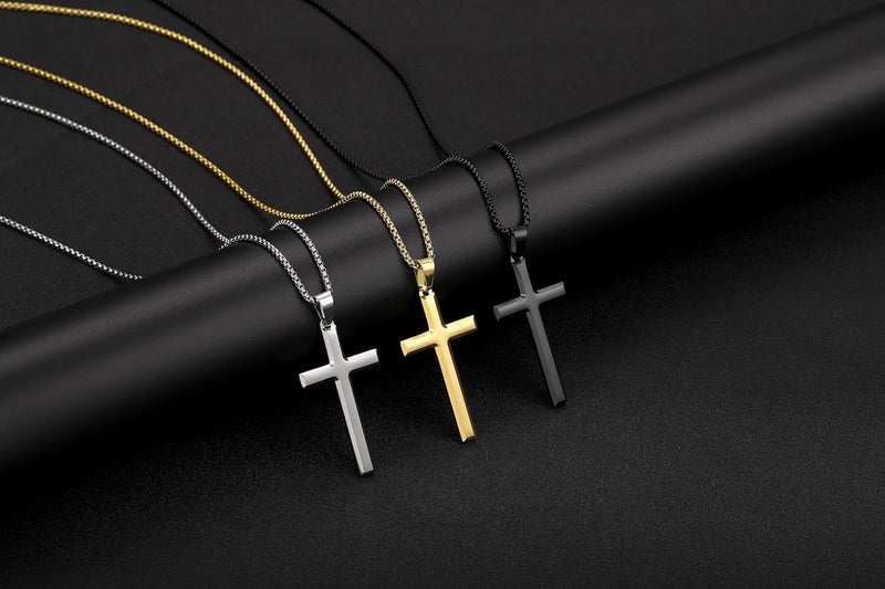 PiercingJ Cross Necklace Black Gold Silver Rotating Pendant Crucifix Necklaces For Him Men's Christmas Birthday Gift - Image 5